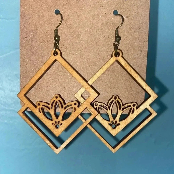 Handcrafted Geometric Wooden Earrings - Picture 1 of 4